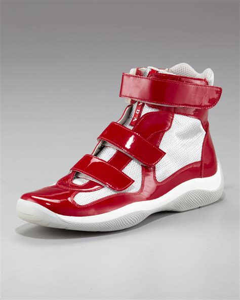 prada shoes black red|red high top prada.